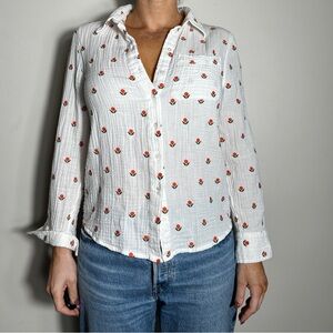 Les essentials de MONOPRIX White Floral Button Up Longsleeve Top Size 40